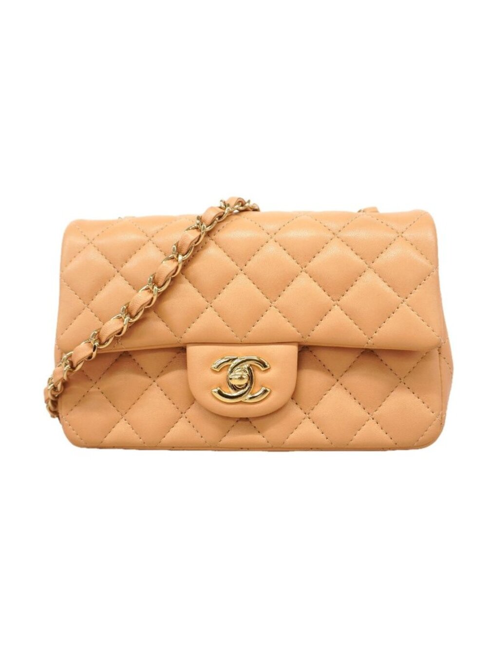 Chanel Shoulder Bag V-stitch Chevron Lambskin Beige Champagne Gold